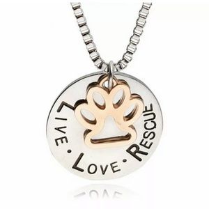 Live Love Rescue Necklace Charm Paw Silver…